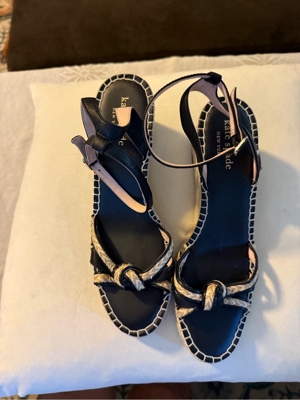 kate spade Black and Natural Rope Knot Espadrille Sandals